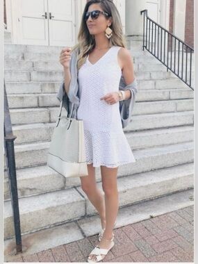 Banana Republic White Eyelet V-Neck Mini Dress